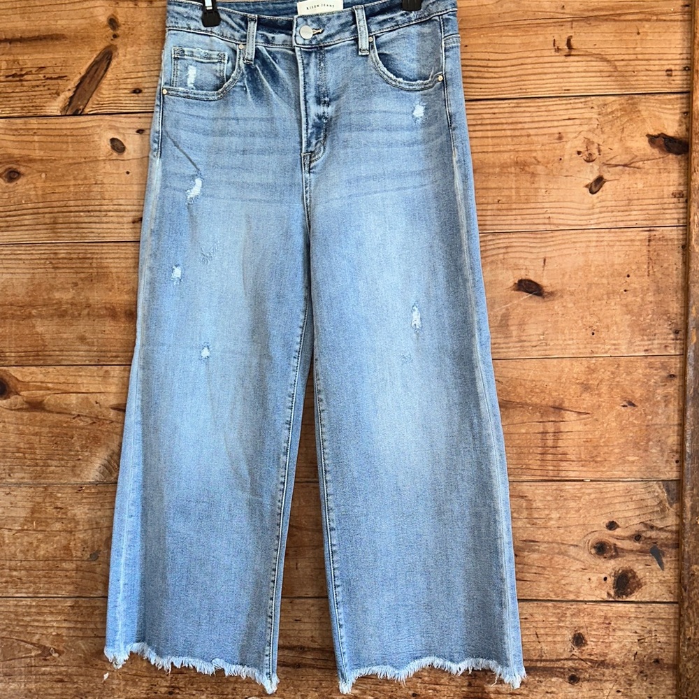 Risen Distressed Light Blue Jeans Wide Leg